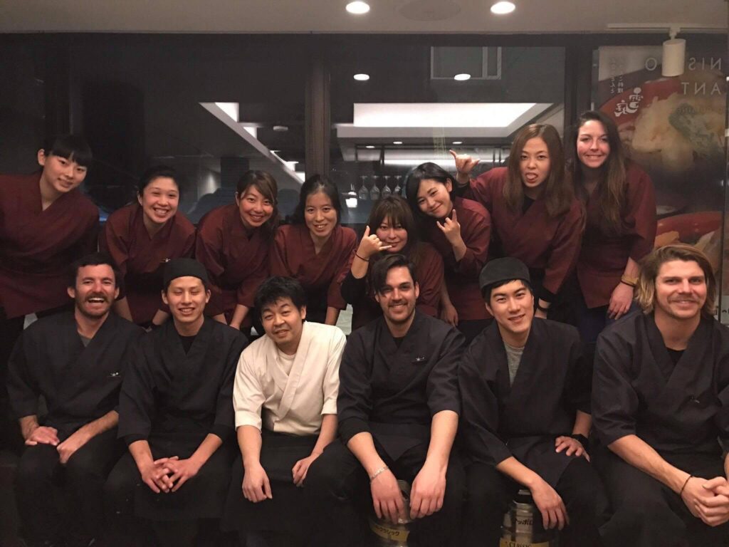 Tanya Hart with Japanese and international hospitality team in Niseko, Japan in 2016